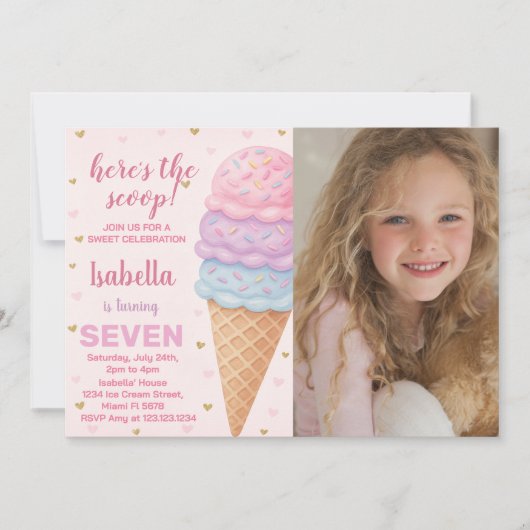 Editable Ice Cream Birthday Einladung (Vorderseite)