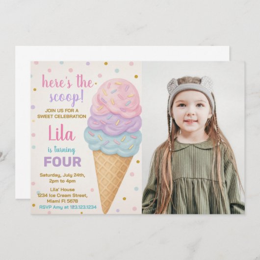 Editable Ice Cream Birthday Einladung (Vorne/Hinten)