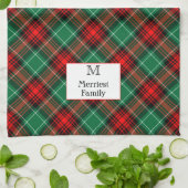 Editable Initial andl Name Green Red Holiday Plaid Geschirrtuch (Gefaltet)