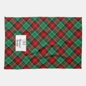 Editable Initial andl Name Green Red Holiday Plaid Geschirrtuch (Horizontal)