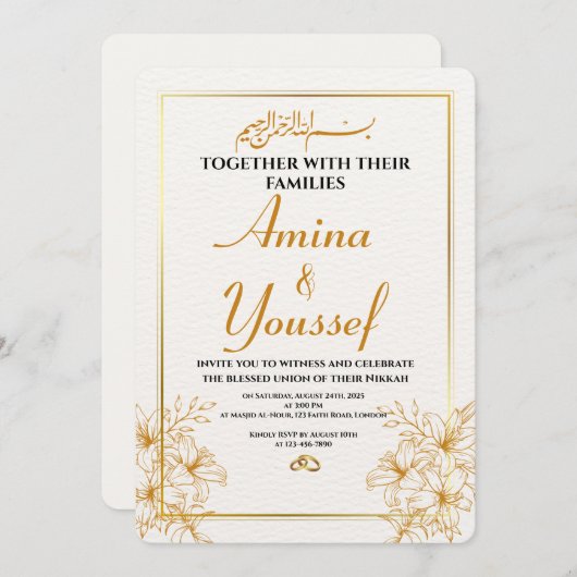 Editable Islamic Nikkah Einladung (Vorne/Hinten)