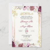 Editable islamische Nikkah Red Floral Muslim Weddi Einladung (Vorderseite)