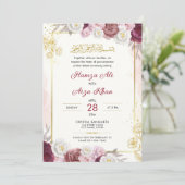 Editable islamische Nikkah Red Floral Muslim Weddi Einladung (Stehend Vorderseite)