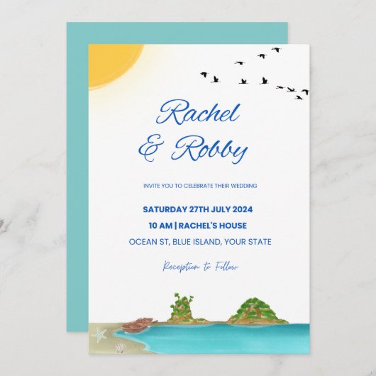 Editable Island Weditation Design Template Einladung (Vorne/Hinten)