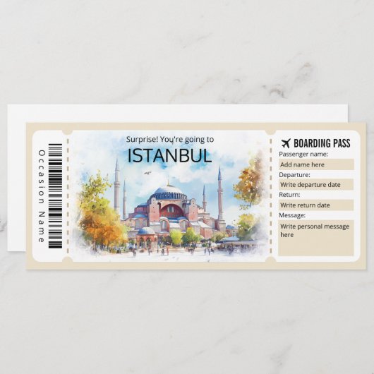 Editable Istanbul Flugzeug Ticket, Türkei Trip Einladung (Vorne/Hinten)