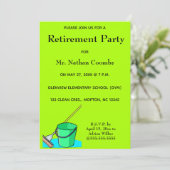 Editable Janitor Caretaker Mop and Pail Retirement Einladung (Stehend Vorderseite)