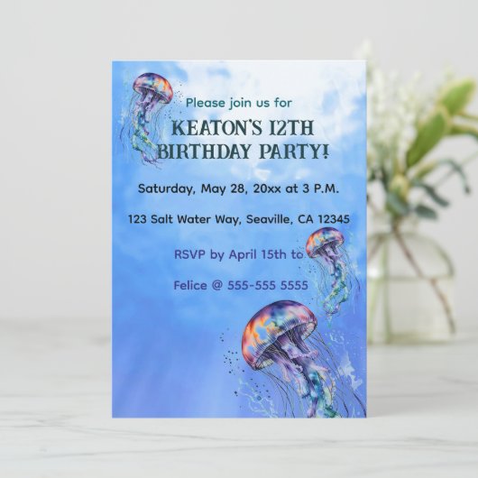 Editable Jellyfish Ocean Birthday Party Einladung (Stehend Vorderseite)