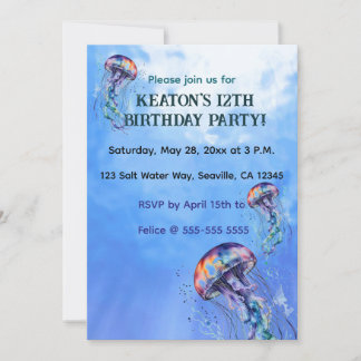 Editable Jellyfish Ocean Birthday Party Einladung