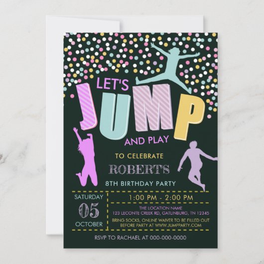 Editable Jump Birthday, Jump Trampolin Einladung (Vorderseite)