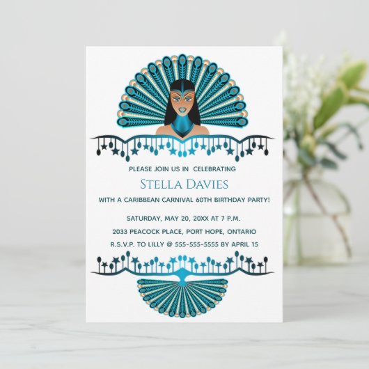 Editable Karibik Karneval Geburtstag Einladung (Stehend Vorderseite)