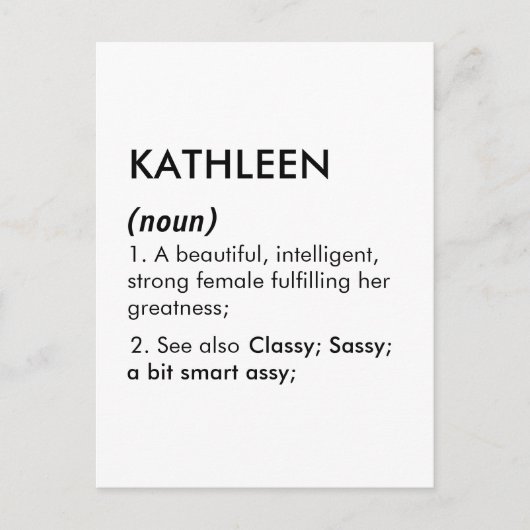 Editable Kathleen name definition, custom name Postkarte (Vorderseite)