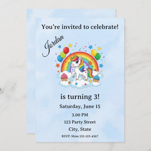 Editable Kids Birthday Invitation Einladung (Vorne/Hinten)