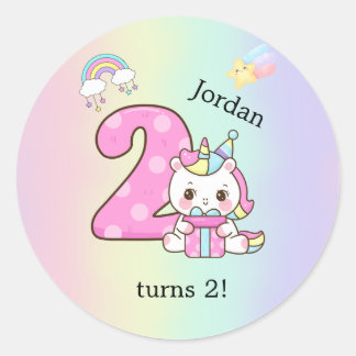 Editable Kids Birthday Sticker Cute Unicorn Party