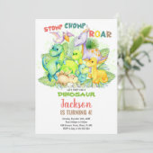 Editable Kids Party Card mit T-Rex & Jungle Theme Einladung (Stehend Vorderseite)