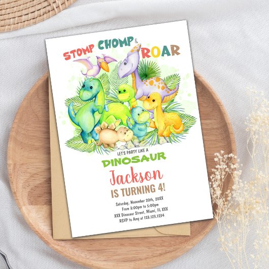 Editable Kids Party Card mit T-Rex & Jungle Theme Einladung