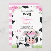 Editable Kuh Birthday Einladung (Vorne/Hinten)