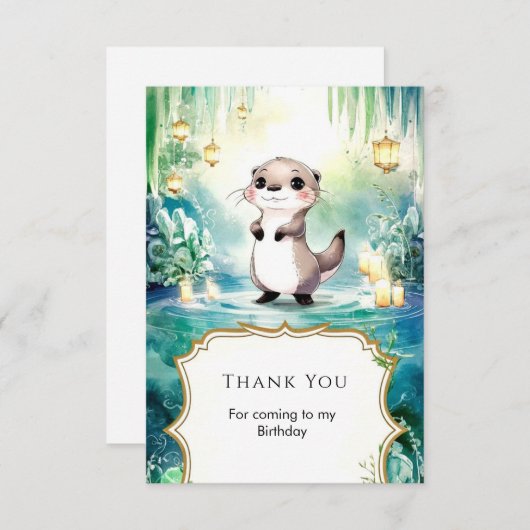 Editable Lake Otter Birthday Dankeskarte (Vorne/Hinten)