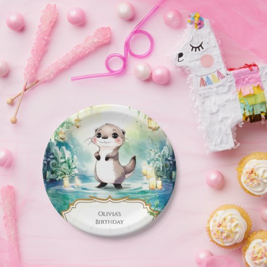 Editable Lake Otter Birthday Pappteller (Party)