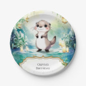 Editable Lake Otter Birthday Pappteller (Vorderseite)