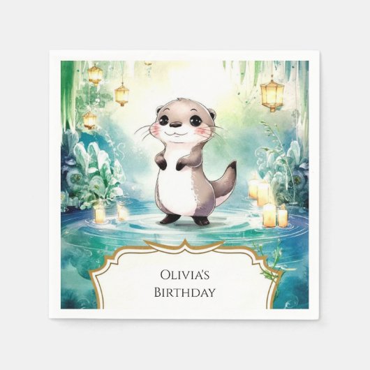 Editable Lake Otter Birthday Serviette (Vorderseite)