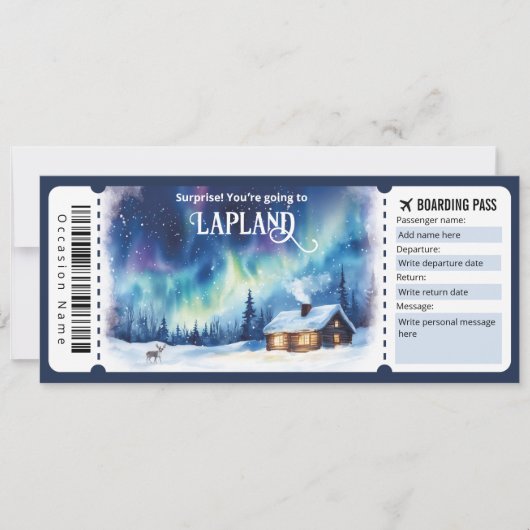 Editable Lappland Flugzeug Ticket, Lappland Trip Einladung (Vorderseite)