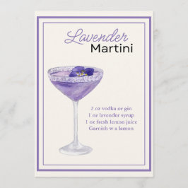 Editable Lavender Martini-Rezept-Karte Menükarte