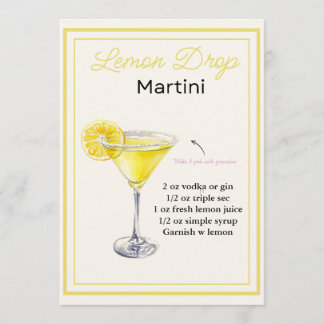 Editable Lemon Drop Martini Rezept Card Menükarte