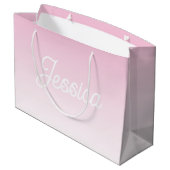 (Editable) Light Pink Color Ombre & Your Text Große Geschenktüte (Rückseite Schrägansicht)