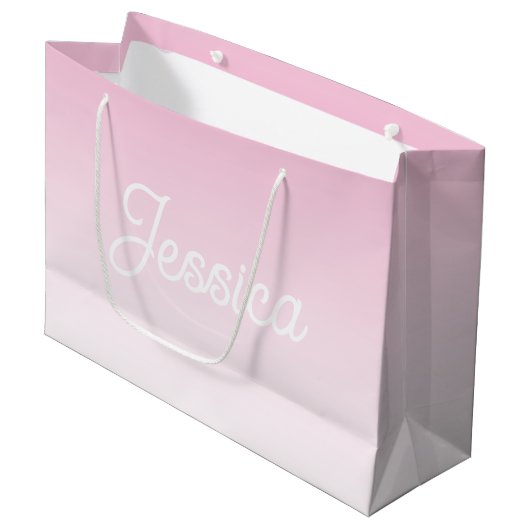 (Editable) Light Pink Color Ombre & Your Text Große Geschenktüte (Vorderseite Schrägansicht)