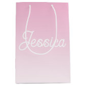 (Editable) Light Pink Color Ombre & Your Text Mittlere Geschenktüte (Vorderseite)