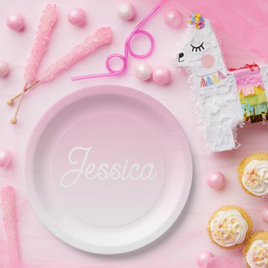 (Editable) Light Pink Color Ombre & Your Text Pappteller (Party)