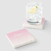 (Editable) Light Pink Color Ombre & Your Text Steinuntersetzer (Seitenansicht)
