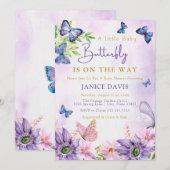 Editable Lila Butterfly Girl Babydusche Einladung (Vorne/Hinten)