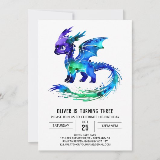 Editable Lila Dragon Digital Boy Geburtstag Einladung (Vorderseite)