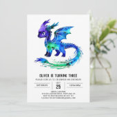 Editable Lila Dragon Digital Boy Geburtstag Einladung (Stehend Vorderseite)