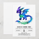 Editable Lila Dragon Digital Boy Geburtstag Einladung (Vorne/Hinten)