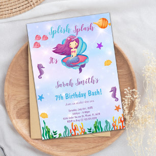Editable Lila Muschel Mermaid Birthday Einladung