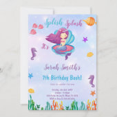 Editable Lila Muschel Mermaid Birthday Einladung (Vorderseite)