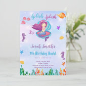 Editable Lila Muschel Mermaid Birthday Einladung (Stehend Vorderseite)