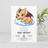 Editable Little Digital Dragon 1. Geburtstag Einladung (Stehend Vorderseite)