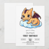 Editable Little Digital Dragon 1. Geburtstag Einladung (Vorne/Hinten)