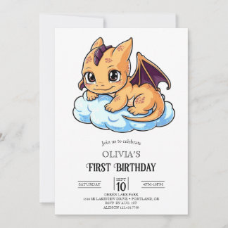 Editable Little Digital Dragon 1. Geburtstag Einladung