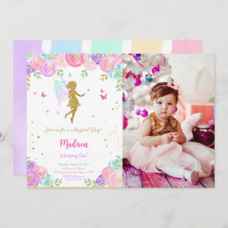 Editable Little Fairy Birthday Party Foto Einladung