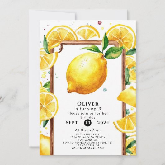 Editable Little Lemon Birthday Einladung (Vorderseite)