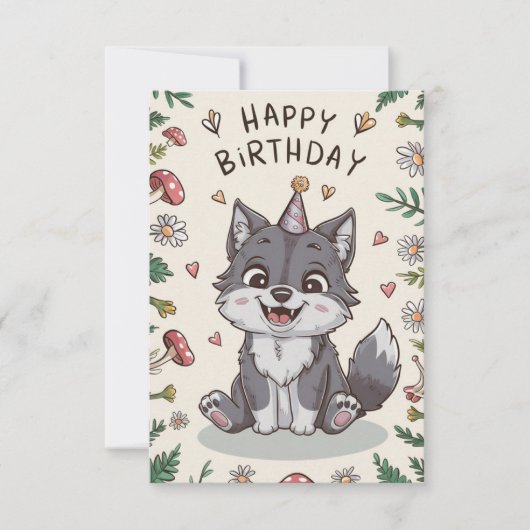 Editable Little Wolf Digital Geburtstag Karte (Vorderseite)