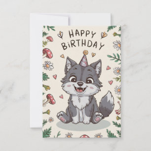 Editable Little Wolf Digital Geburtstag Karte