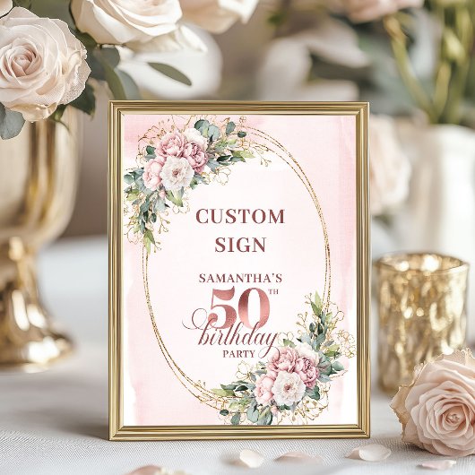 Editable Luxury Rose Gold 50th Birthday Tabletop Poster