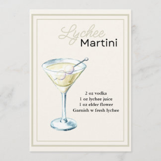 Editable Lychee Martini Recipe Card Menükarte