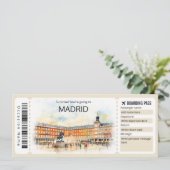 Editable Madrid Boarding Pass Spanien Flugzeug Tic Einladung (Stehend Vorderseite)