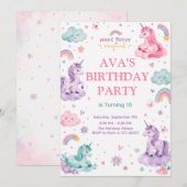 Editable Magical Unicorn Birthday Card Einladung (Vorne/Hinten)